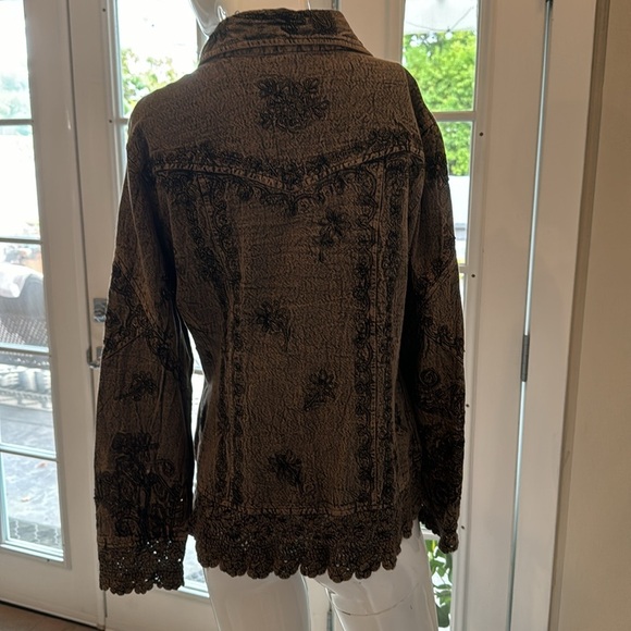 Urban Tribe Brown Cotton Enbroidered & Beadrd Jacket with Crochet Trim Size M - Picture 6 of 12